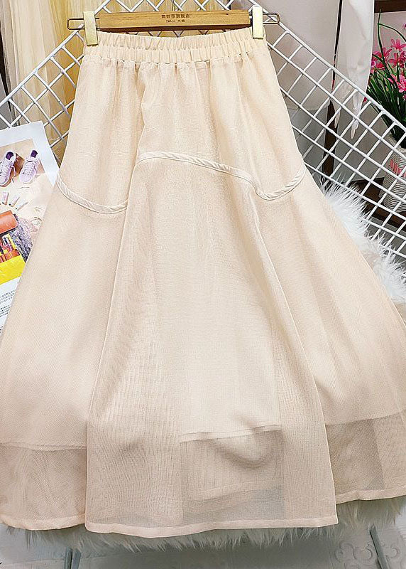 Beautiful Khaki Elastic Waist Patchwork Tulle Skirts Spring