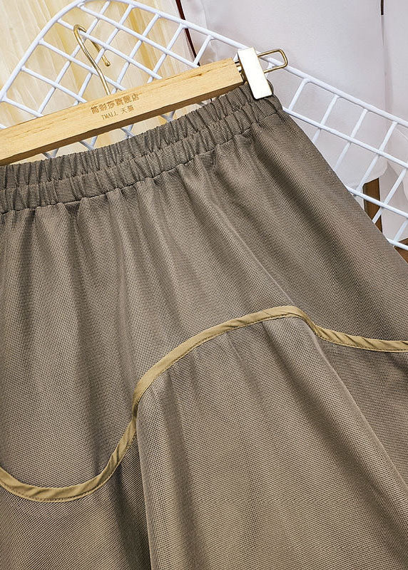 Beautiful Khaki Elastic Waist Patchwork Tulle Skirts Spring