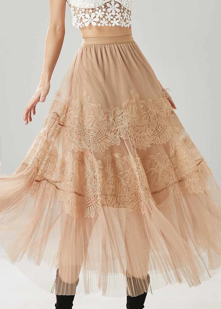 Beautiful Khaki Embroidered Tulle Skirt Summer