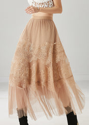 Beautiful Khaki Embroidered Tulle Skirt Summer