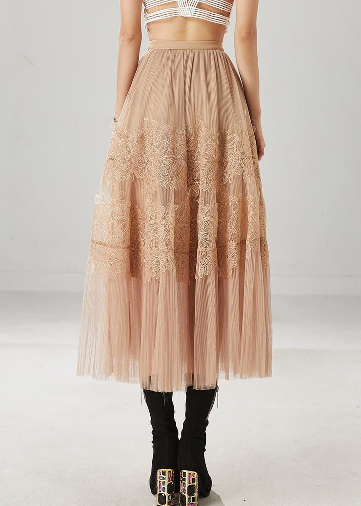 Beautiful Khaki Embroidered Tulle Skirt Summer