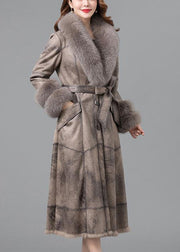 Beautiful Khaki Fur Collar Thick Faux Rabbit Leather And Fur Winter