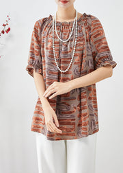 Beautiful Khaki Oversized Print Chiffon Blouse Tops Summer