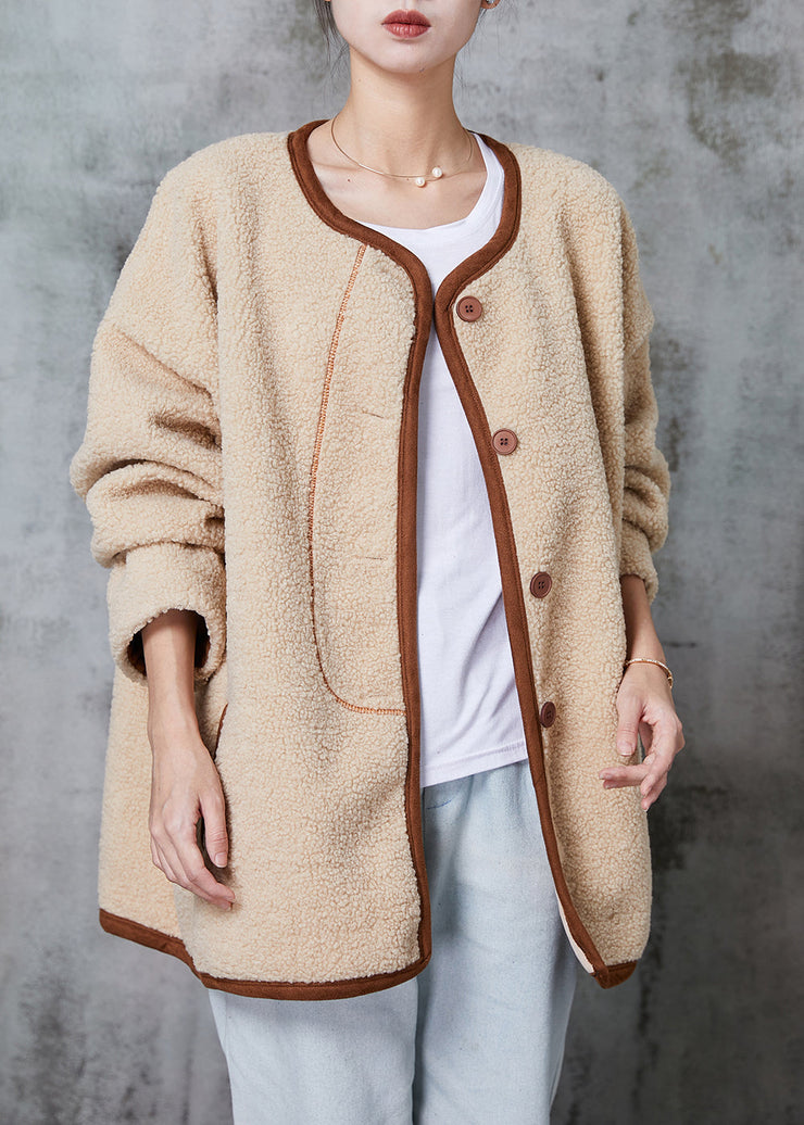 Beautiful Khaki Oversized Warm Faux Fur Teddy Jackets Winter