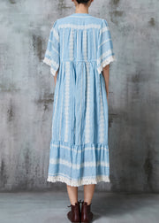 Beautiful Lake Blue Oversized Drawstring Cotton Maxi Dresses Summer
