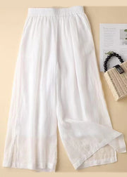 Beautiful Lavender Elastic Waist Side Open Linen Straight Pants Summer