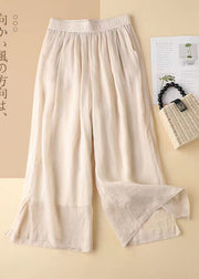 Beautiful Lavender Elastic Waist Side Open Linen Straight Pants Summer