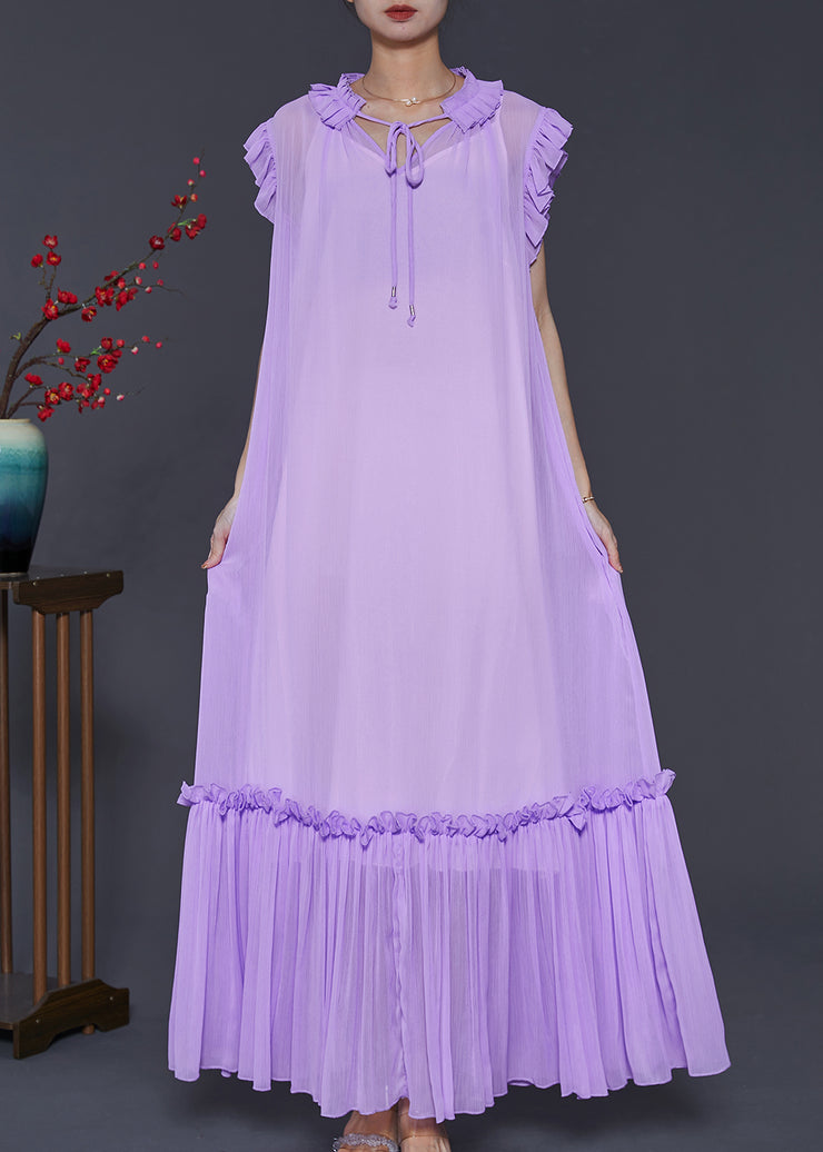 Beautiful Lavender Ruffled Chiffon Long Dress Two-Piece Set Summer