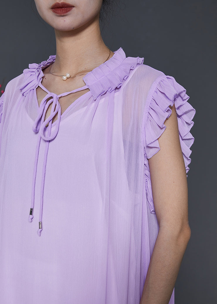 Beautiful Lavender Ruffled Chiffon Long Dress Two-Piece Set Summer