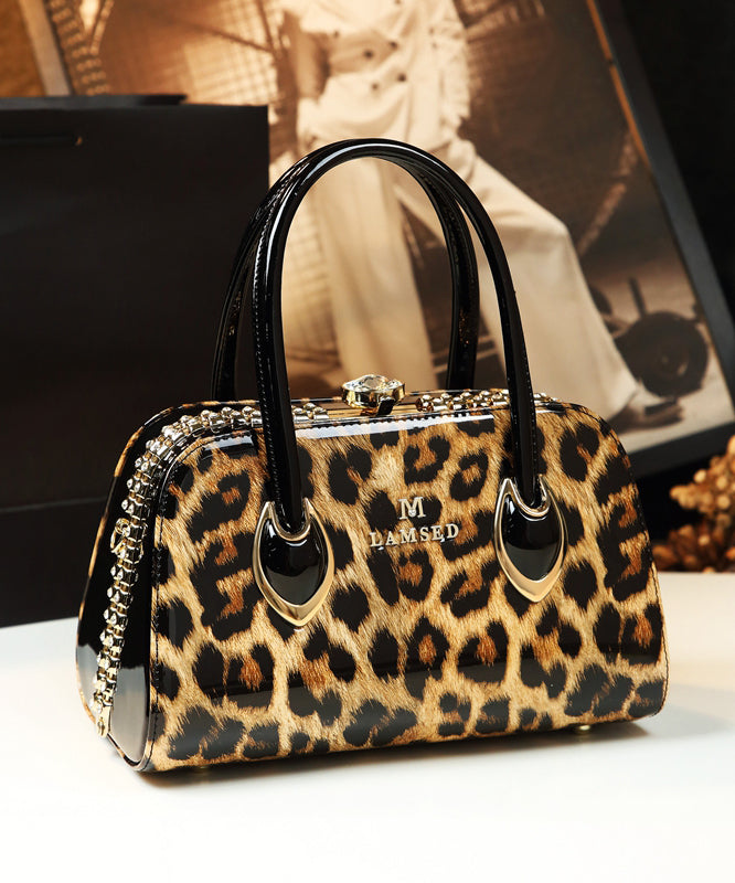 Beautiful Leopard Zircon Faux Leather Tote Handbag