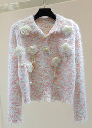 Beautiful Light Blue Peter Pan Collar Floral Tassel Thick Cotton Knitted Sweater Winter