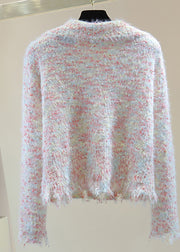 Beautiful Light Blue Peter Pan Collar Floral Tassel Thick Cotton Knitted Sweater Winter