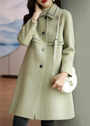 Beautiful Light Green Peter Pan Collar Button Patchwork Woolen Coat Winter