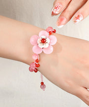 Beautiful Light Pink Coloured Glaze Shell Flower Cat's Eye Garnet Charm Bracelet