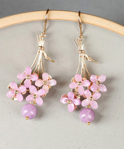 Beautiful Light Purple Copper Overgild Flower Drop Earrings