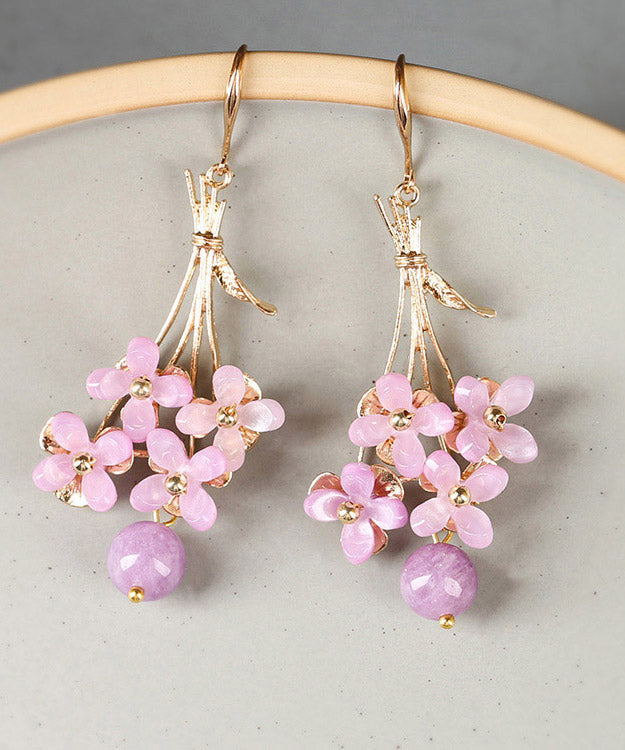 Beautiful Light Purple Copper Overgild Flower Drop Earrings