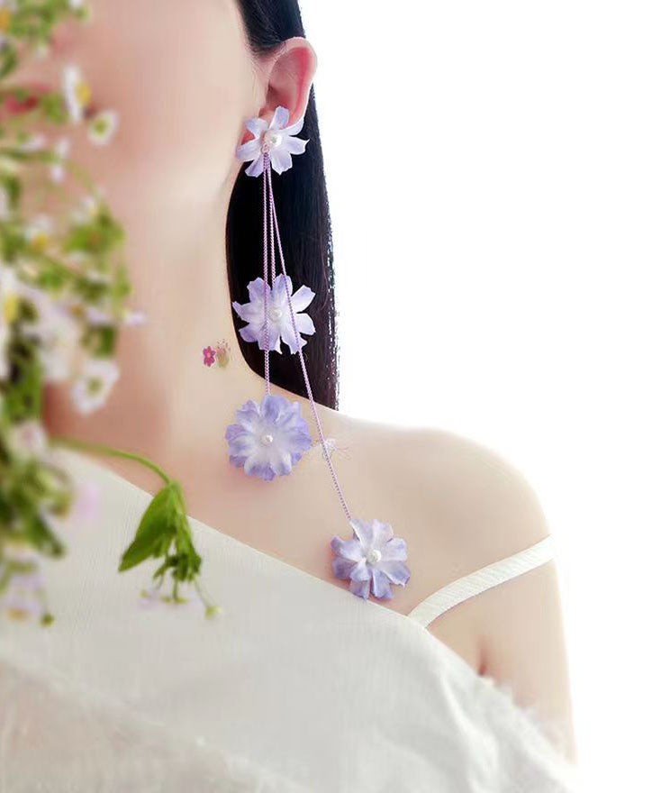 Beautiful Light Yellow Pearl Floral Tassel Drop Earrings