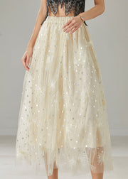 Beautiful Milk White Embroidered Sequins Tulle Skirts Summer