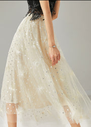 Beautiful Milk White Embroidered Sequins Tulle Skirts Summer