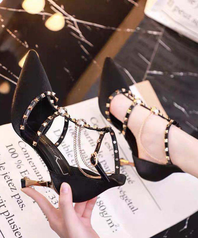 Beautiful Mulberry Pointed Toe Hollow Out Rivet High Heel Sandals