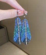 Beautiful Multi Copper Zircon Feather Leaves Tassel Drop Earrings