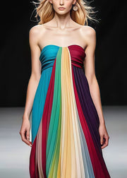 Beautiful Multicolor Bustier Top Backless Chiffon Full Pleated Dress Summer