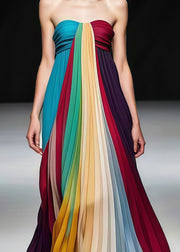 Beautiful Multicolor Bustier Top Backless Chiffon Full Pleated Dress Summer