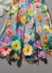 Beautiful Multicolor Floral Print Tulle Skirt Summer