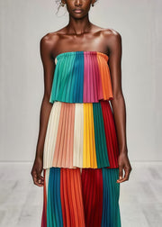 Beautiful Multicolor Layered Wrinkled Chiffon Strapless Dress Summer