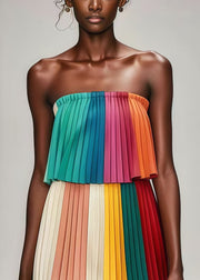 Beautiful Multicolor Layered Wrinkled Chiffon Strapless Dress Summer