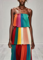 Beautiful Multicolor Layered Wrinkled Chiffon Strapless Dress Summer