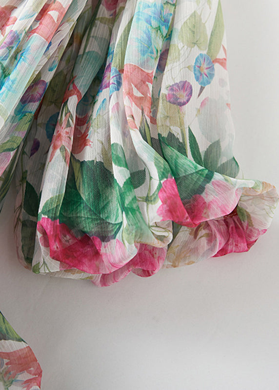 Beautiful Multicolor O-Neck Print Patchwork Silk Tops Summer