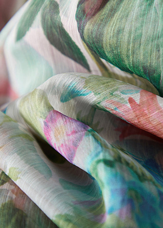 Beautiful Multicolor O-Neck Print Patchwork Silk Tops Summer