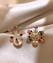 Beautiful Multicolor Sterling Silver Overgild Asymmetric Crystal Snowflake Pronghorn Stud Earrings