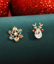 Beautiful Multicolor Sterling Silver Overgild Asymmetric Crystal Snowflake Pronghorn Stud Earrings