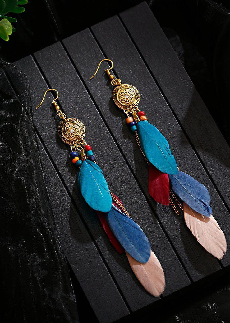 Beautiful Multicolour Feather Tassel Metal Drop Earrings