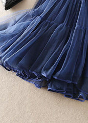 Beautiful Navy High Waist Patchwork Tulle Pleated Skirt Spring