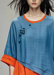 Beautiful O Neck Asymmetrical Patchwork Cotton Top Summer