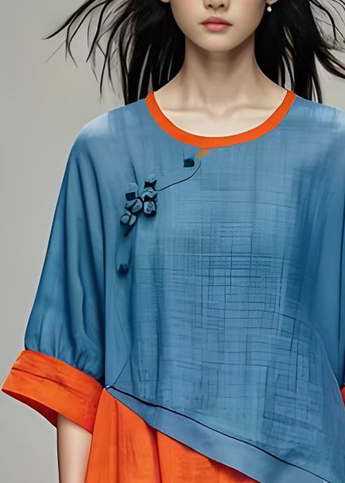 Beautiful O Neck Asymmetrical Patchwork Cotton Top Summer