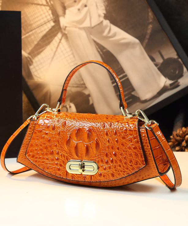 Beautiful Orange Crocodile Pattern Durable Leather Tote Handbag