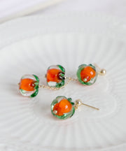 Beautiful Orange Overgild Asymmetricar Persimmon Ruyi Drop Earrings