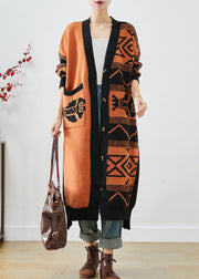 Beautiful Orange Oversized Print Knit Cardigans Fall