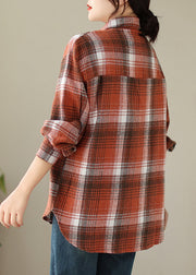 Beautiful Orange Peter Pan Collar Pockets Plaid Cotton Coat Fall