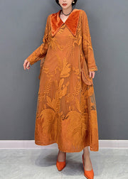 Beautiful Orange Sailor Collar Embroideried Thick Tulle Dress Winter