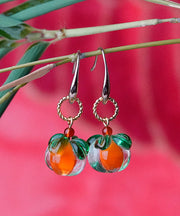 Beautiful Orange Sterling Silver Overgild Coloured Glaze Agate Drop Earrings