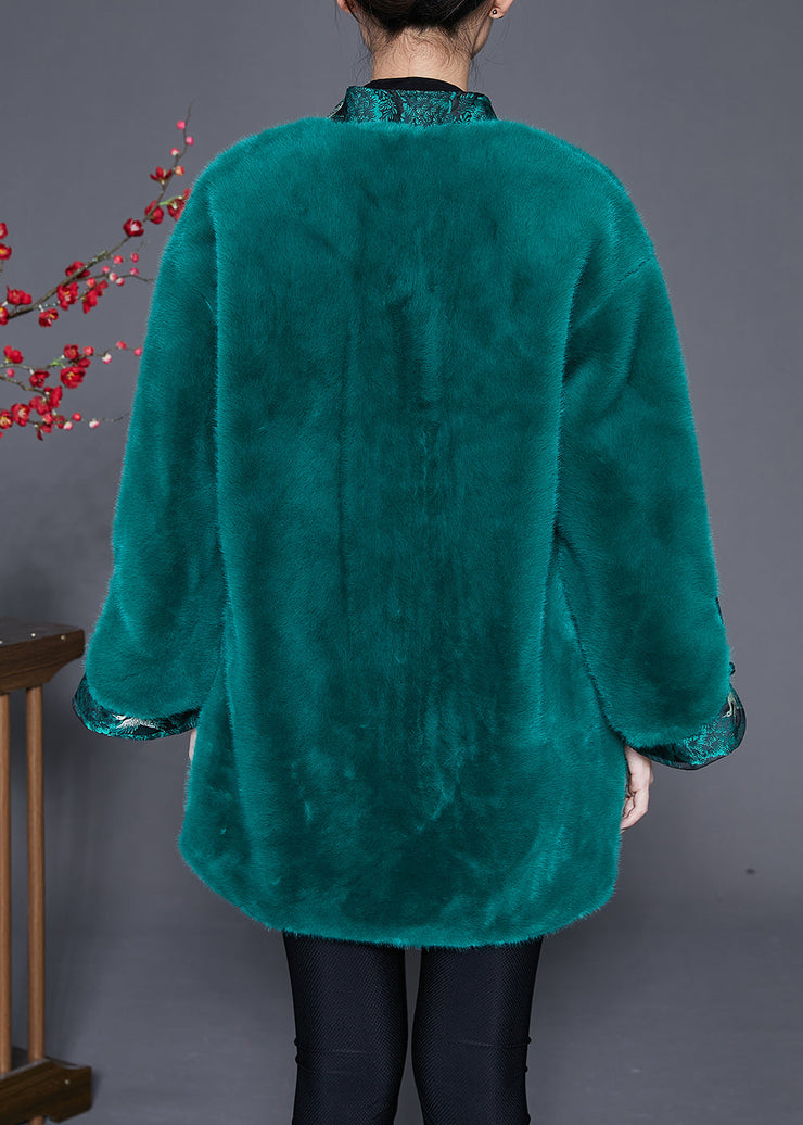 Beautiful Peacock Green Oversized Patchwork Faux Fur Coats Winter