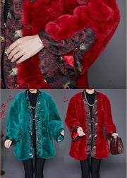 Beautiful Peacock Green Oversized Patchwork Faux Fur Coats Winter