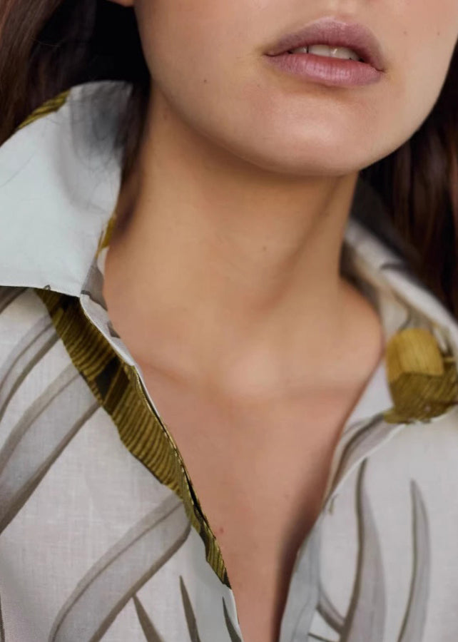 Beautiful Peter Pan Collar Print Button Shirt Spring