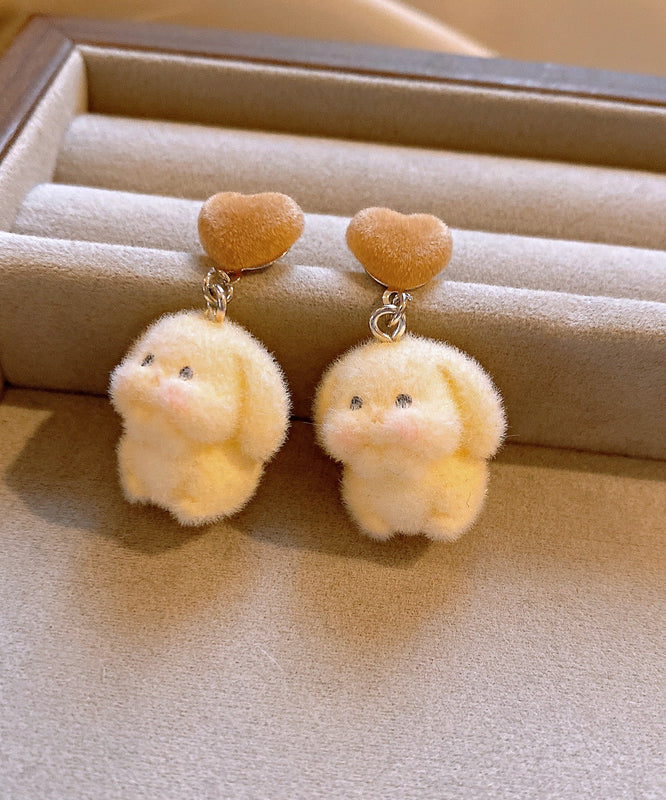 Beautiful Pink Alloy Fuzzy Fur Fluffy Love Little Rabbit Drop Earrings