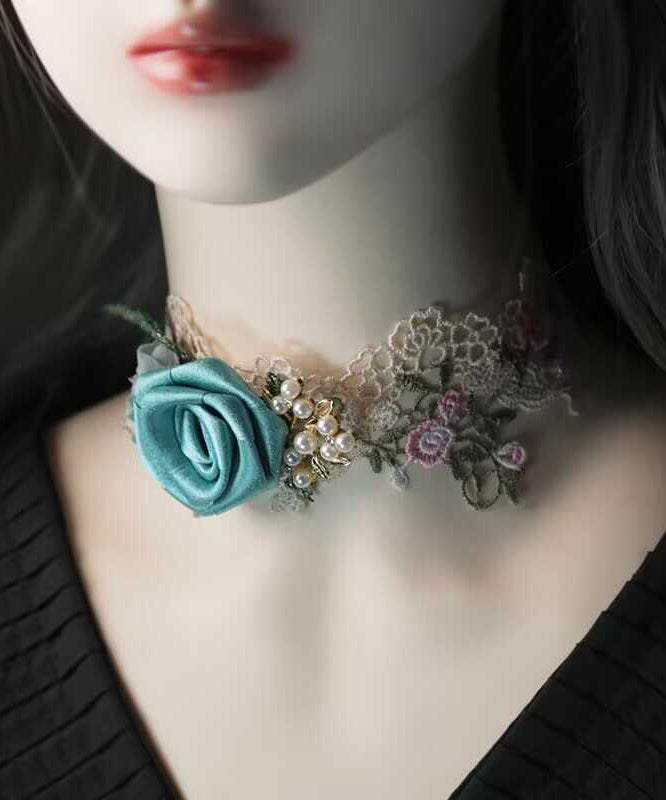 Beautiful Pink Alloy Pearl Lace Floral Necklace